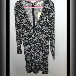 Michael Kors Black Lace Dress with Gold MK Hardware Size 1x NWT